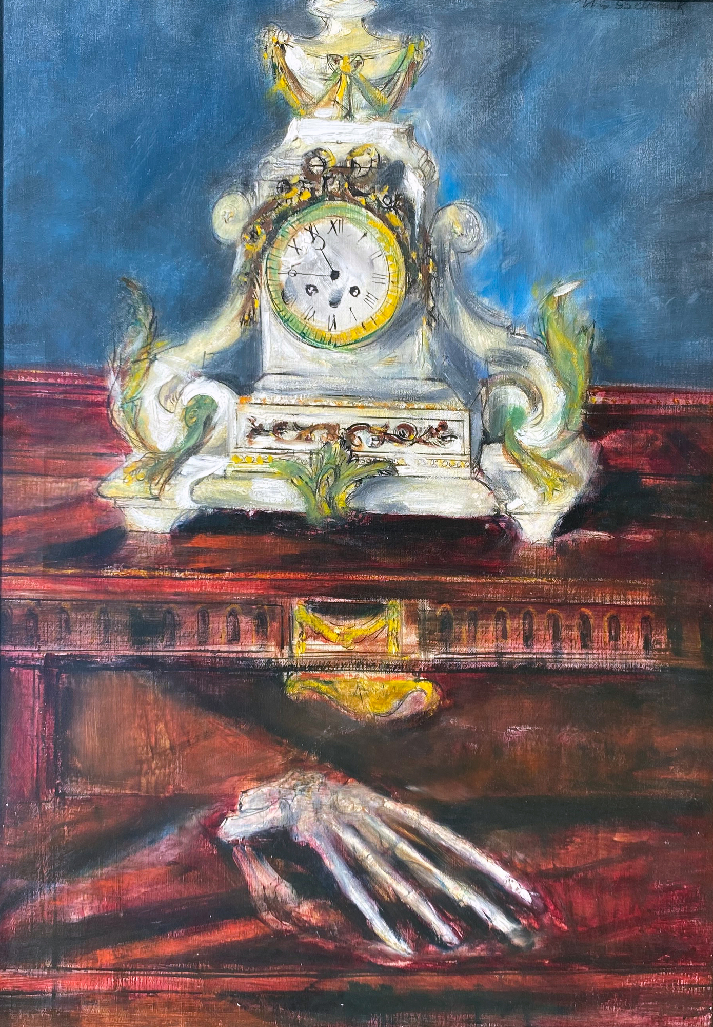 Antike Uhr mit Knochenhand
