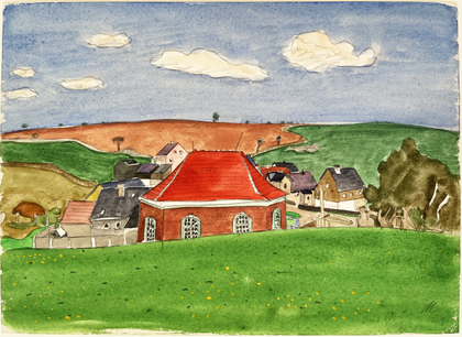 Wolfgang Mattheuer: Aquarellstudie mit Gehöft, 1979