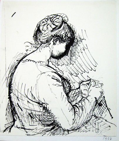 Werner Tübke: Stickende Frau im Profil, 1957