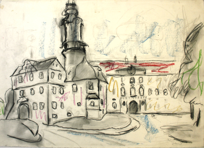 Albert Wigand: les toits de Weimar (Schloß), 1966