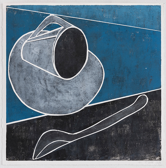 Tasse, Löffel auf Blau I