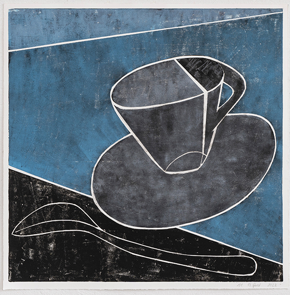 Tasse, Löffel auf Blau II