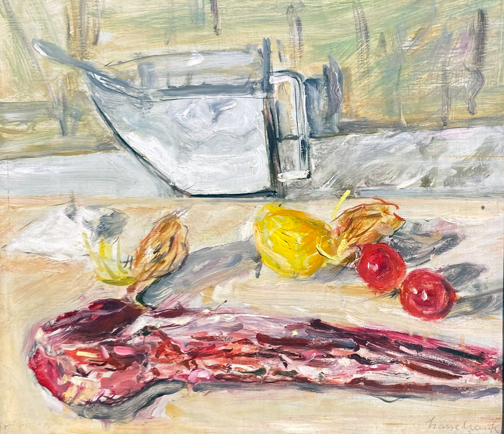 Küchenstilleben mit Salzmäste und Filet