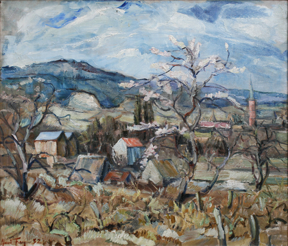 Hanns Fay: Obstblüte oberhalb des Dorfes, 1932