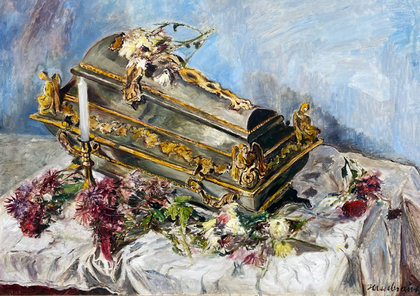 Ernst Hassebrauk: In der Kapelle (Kindersarg mit Blumen), 1932