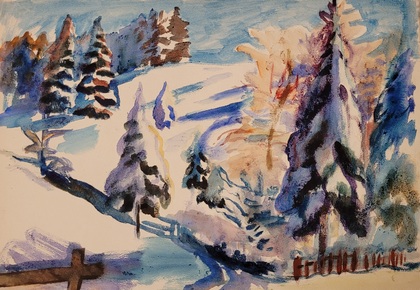Hans Jüchser: Winterlandschaft bei Benediktbeuren, 1937